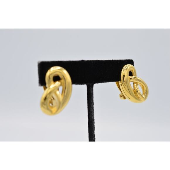 Givenchy Knot Clip Earrings Pretzel Gold Tone Runway Signed Vintage 1980s BinAB - Picture 5 of 11